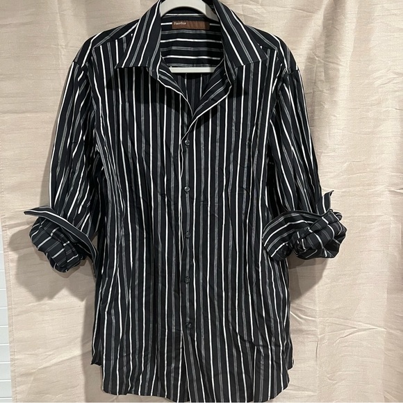 Perry Ellis Black White Stripe Button Down - Picture 1 of 5